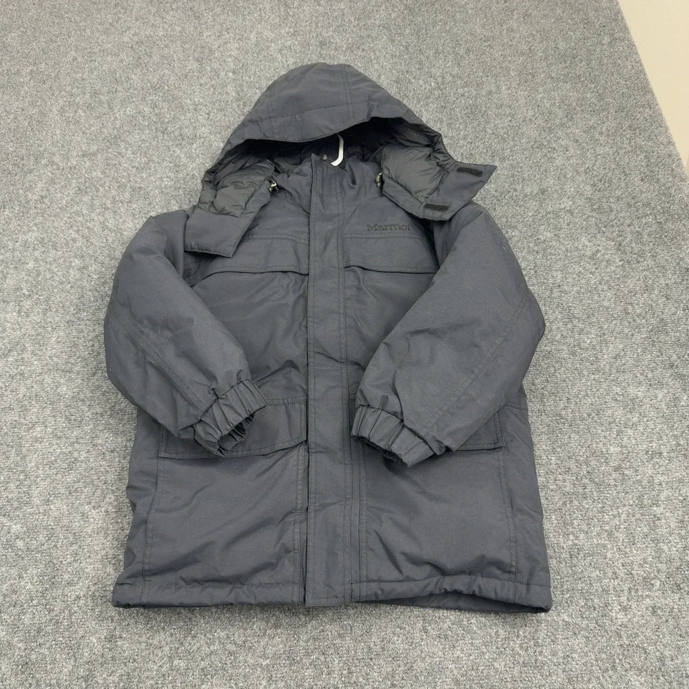 Marmot Jacket Kids L Black Nylon Down Hooded Puffer Pockets Gorpcore